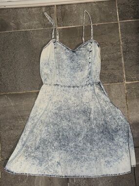 Light Blue Acid-Wash Slip Dress with Spaghetti Straps